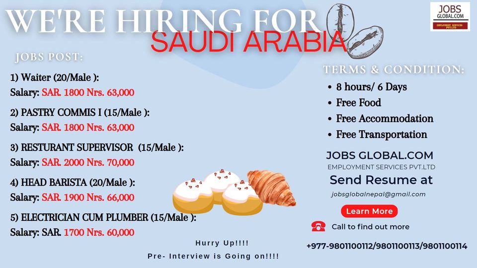 Saudi Arabia Requirements-:Various Position | Jobs Global