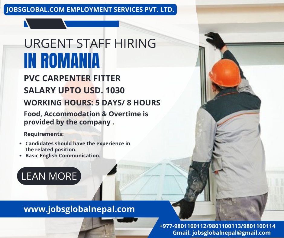 Jobs Flobal.com - Romania Requirements-:PVC Carpenter
