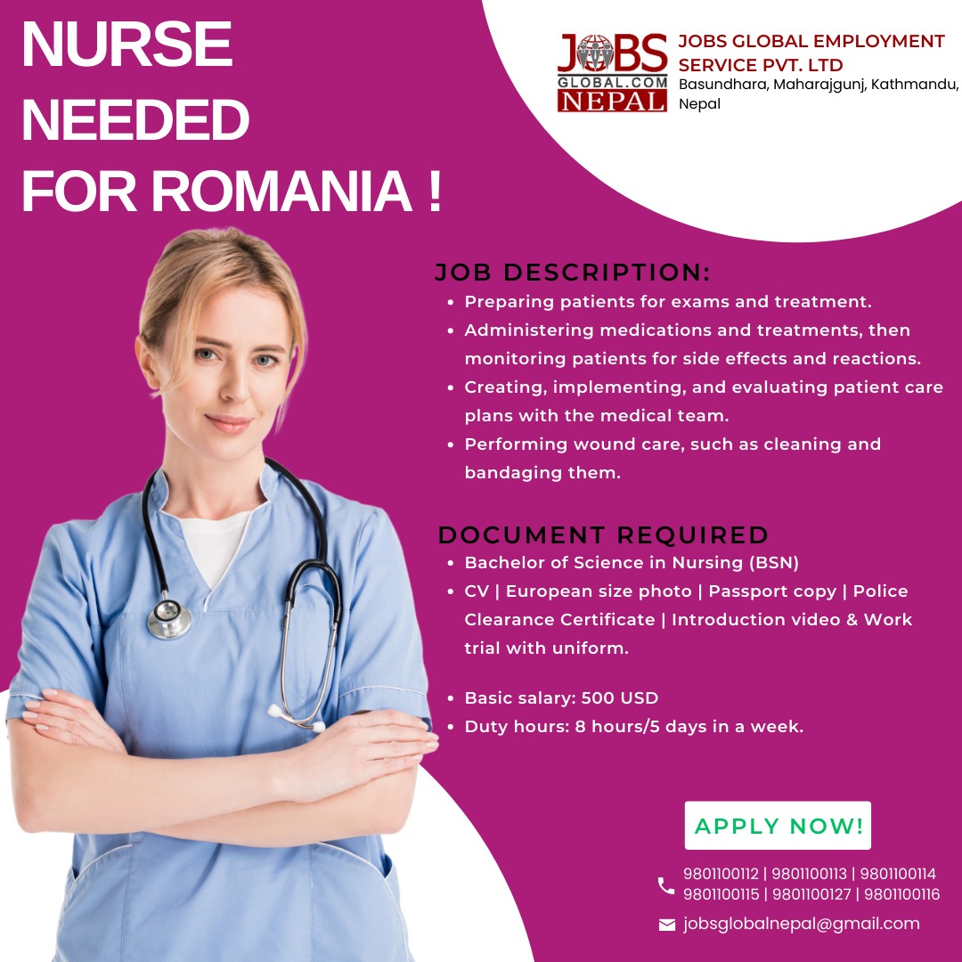 Job Demand From Romania, Job Vacancy for Romania From JobsGlobal. Com Employment NEPAL - Nurse job in Romania