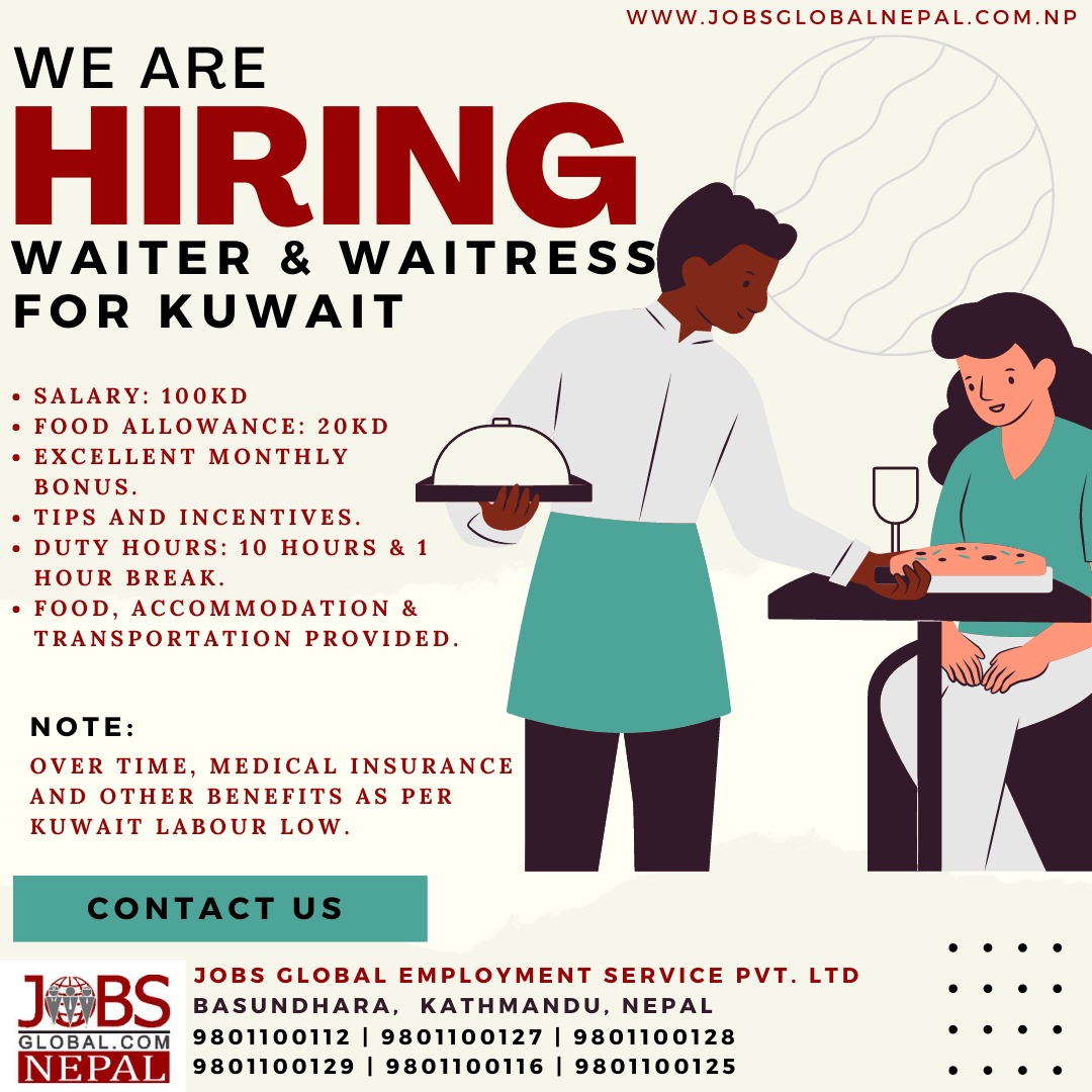 Job Demand From Kuwait, Job Vacancy for Kuwait From JobsGlobal. Com Employment NEPAL - Waiter & Waitress job in Kuwait