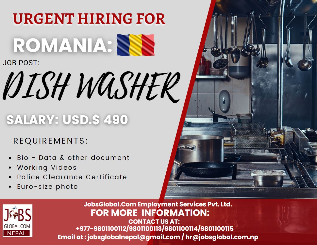 Job Demand From Romania, Job Vacancy for Romania From JobsGlobal. Com Employment NEPAL - Disk Washer job in Romania