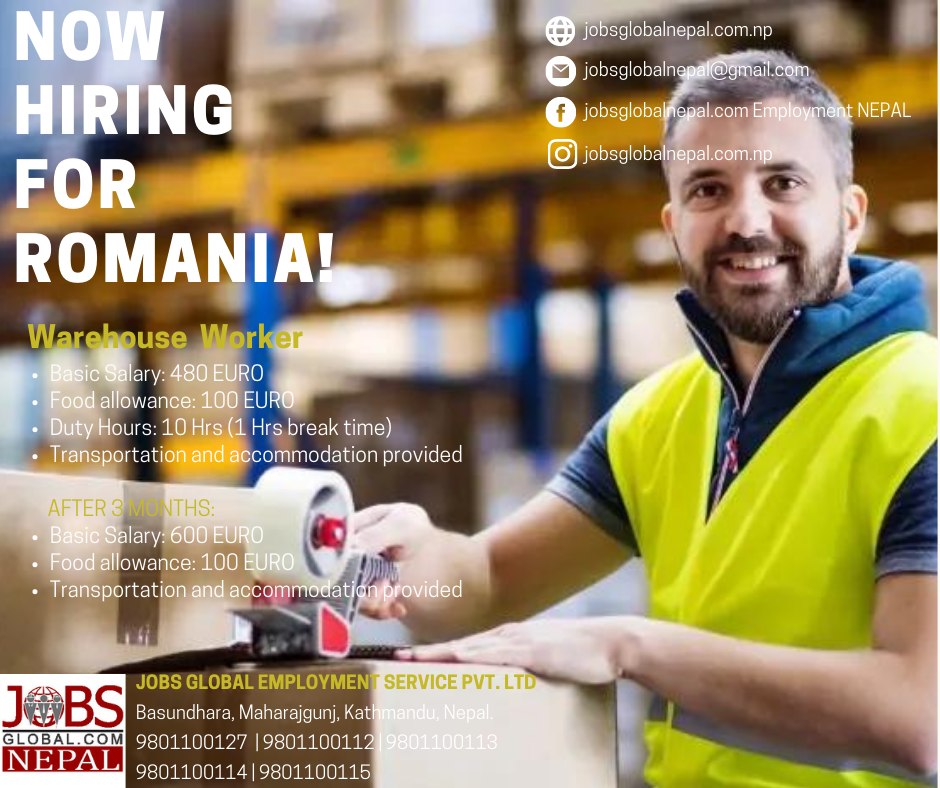 Job Demand From Romania, Job Vacancy for Romania From JobsGlobal. Com Employment NEPAL - Warehouse Worker job in Romania