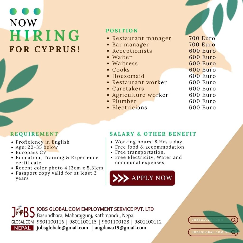 Job Demand From Cyprus,Job Vacancy for Cyprus Requirements-:Various Position