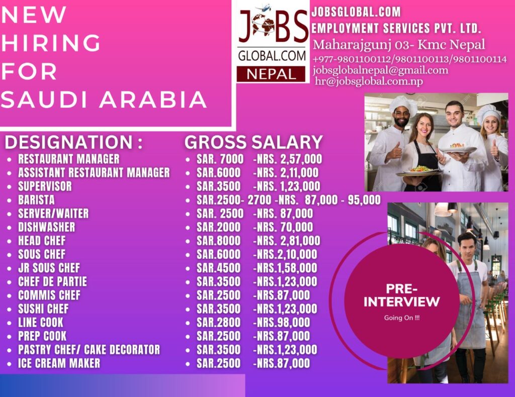 Demand From Saudi Arabia, New Job Vacancy for Saudi Arabia Demand in Various Position