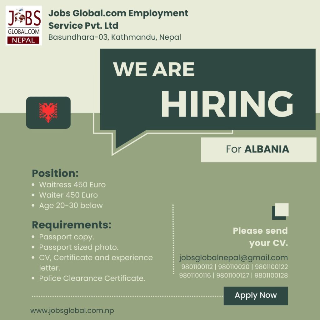 Job Demand From Albania, Job Vacancy for Albania Demand for Waiter and Waitress