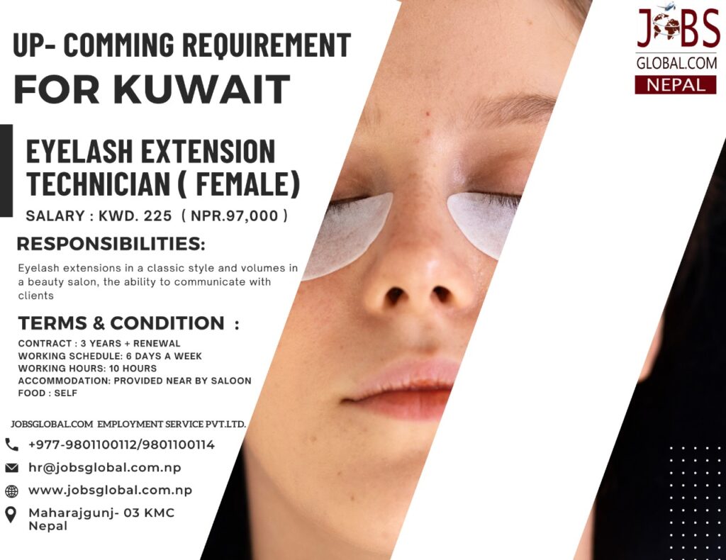 Eyelash Extension Technician From Kuwait, New Job Vacancy for Kuwait in Eyelash Extension Technician - Female Position